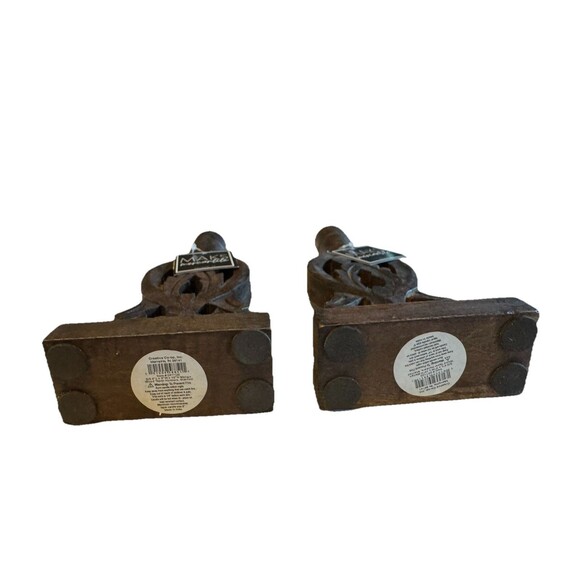 Creative Co-Op Hand-Carved Mango Wood Taper Holders, Walnut Finish, Set of 2 New - Picture 3 of 7